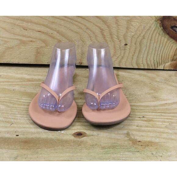 New Tkees Sandals Womens 11 Nude Brown Vegan Leather Flip Flops Slip Ons Brazil - Picture 3 of 6